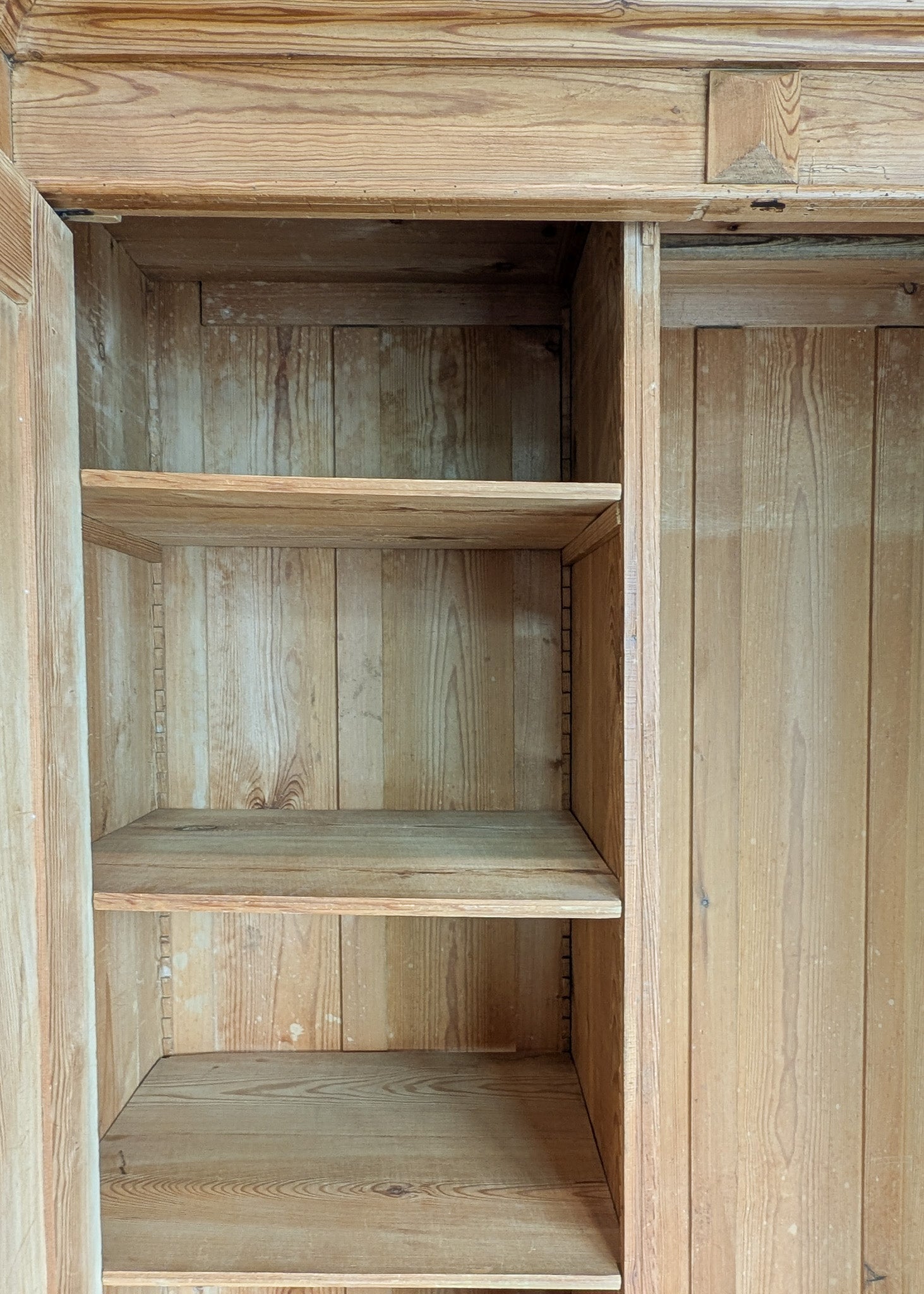 Handsome Antique European Pine Two-Door Cabinet with Bottom Drawer and Skeleton Key