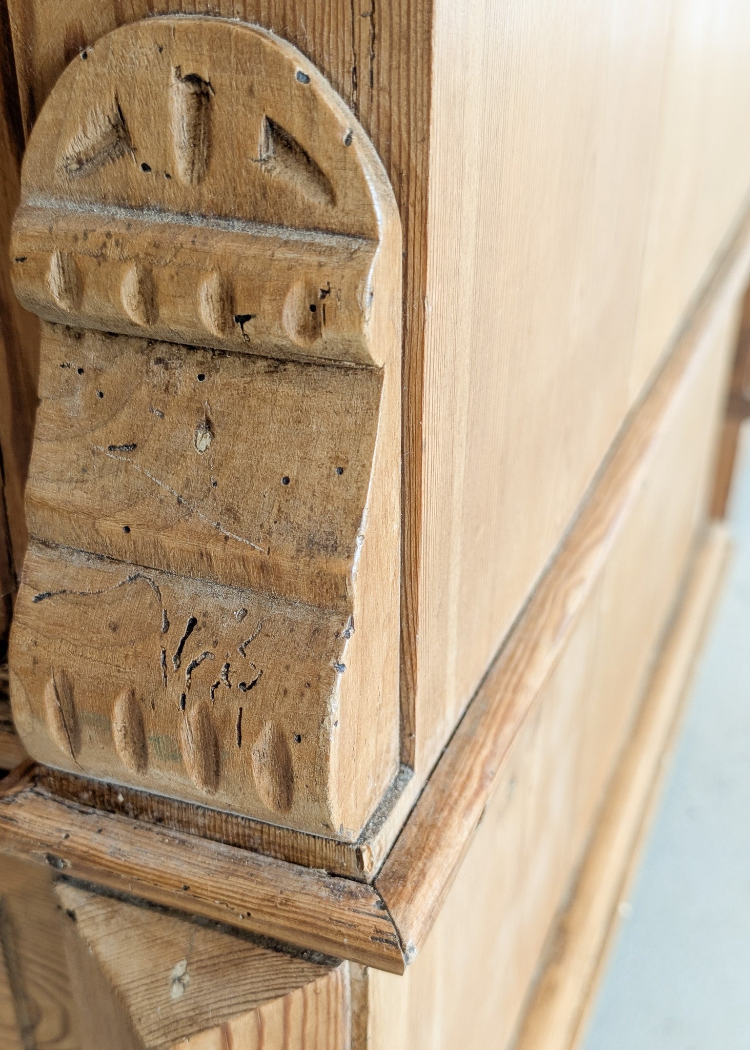Handsome Antique European Pine Two-Door Cabinet with Bottom Drawer and Skeleton Key