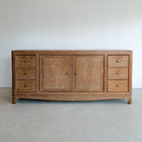 Vintage Midcentury French Charles Dudouyt-Style Cerused Oak Sideboard with Copper Pulls