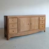Vintage Midcentury French Charles Dudouyt-Style Cerused Oak Sideboard with Copper Pulls