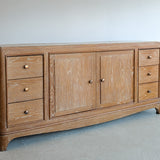 Vintage Midcentury French Charles Dudouyt-Style Cerused Oak Sideboard with Copper Pulls