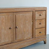 Vintage Midcentury French Charles Dudouyt-Style Cerused Oak Sideboard with Copper Pulls