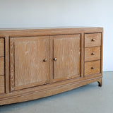 Vintage Midcentury French Charles Dudouyt-Style Cerused Oak Sideboard with Copper Pulls
