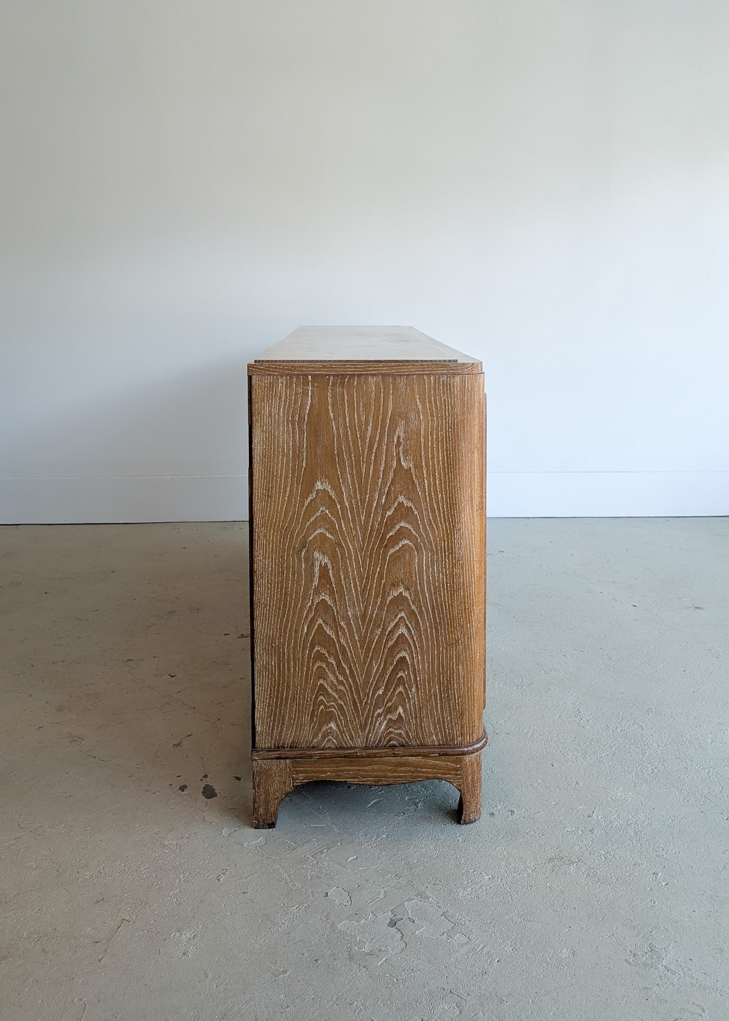 Vintage Midcentury French Charles Dudouyt-Style Cerused Oak Sideboard with Copper Pulls