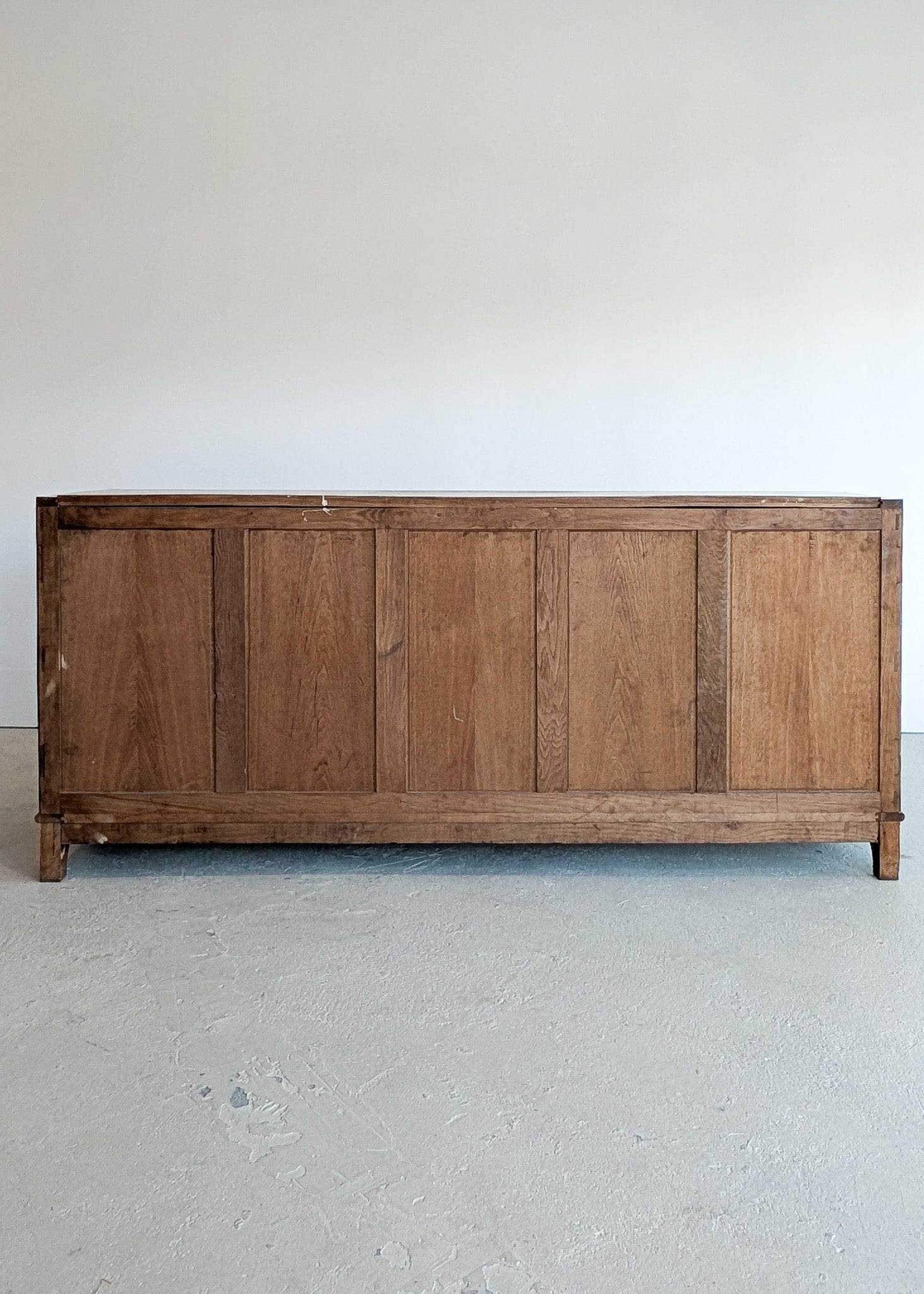 Vintage Midcentury French Charles Dudouyt-Style Cerused Oak Sideboard with Copper Pulls