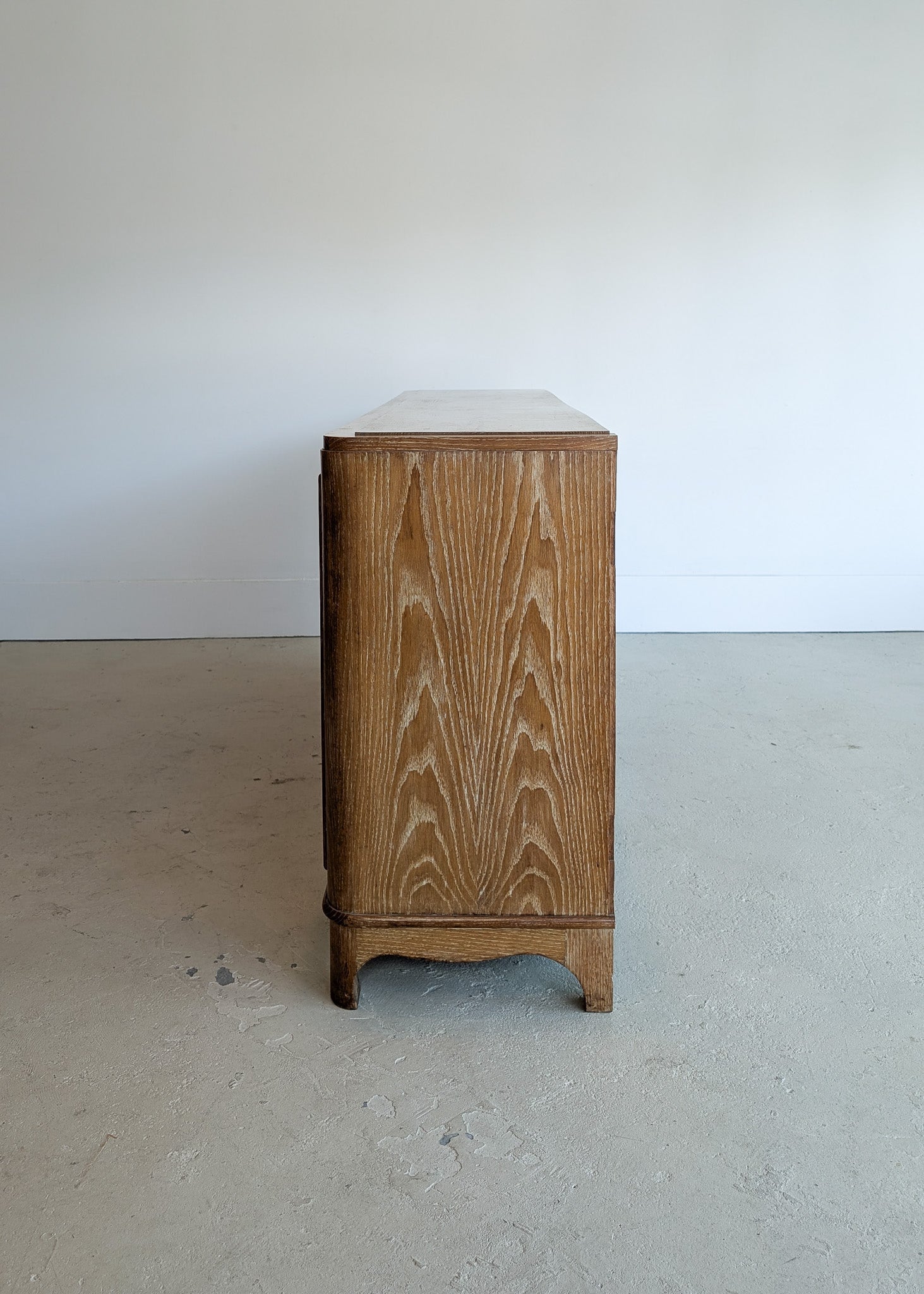 Vintage Midcentury French Charles Dudouyt-Style Cerused Oak Sideboard with Copper Pulls