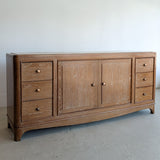 Vintage Midcentury French Charles Dudouyt-Style Cerused Oak Sideboard with Copper Pulls