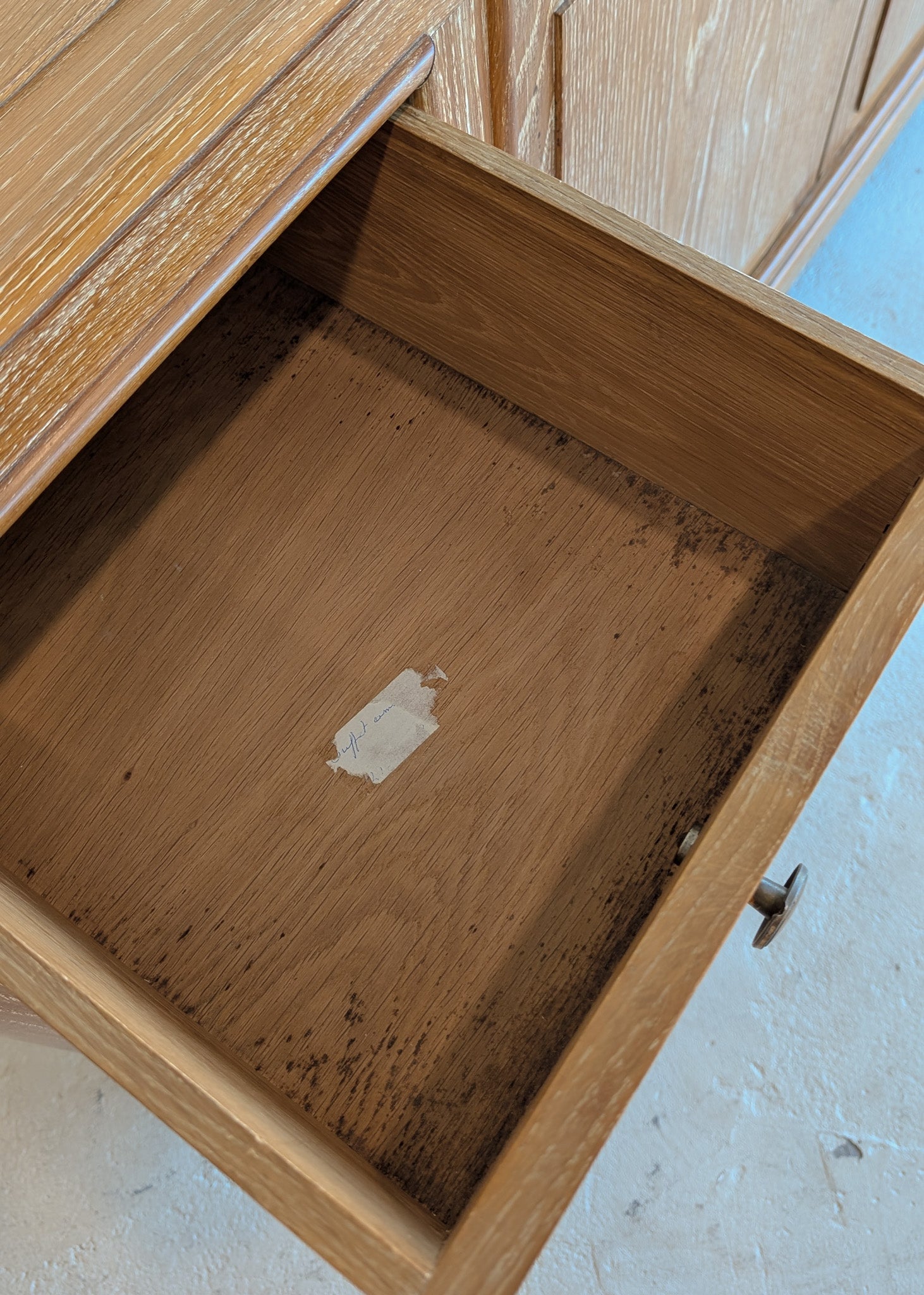 Vintage Midcentury French Charles Dudouyt-Style Cerused Oak Sideboard with Copper Pulls