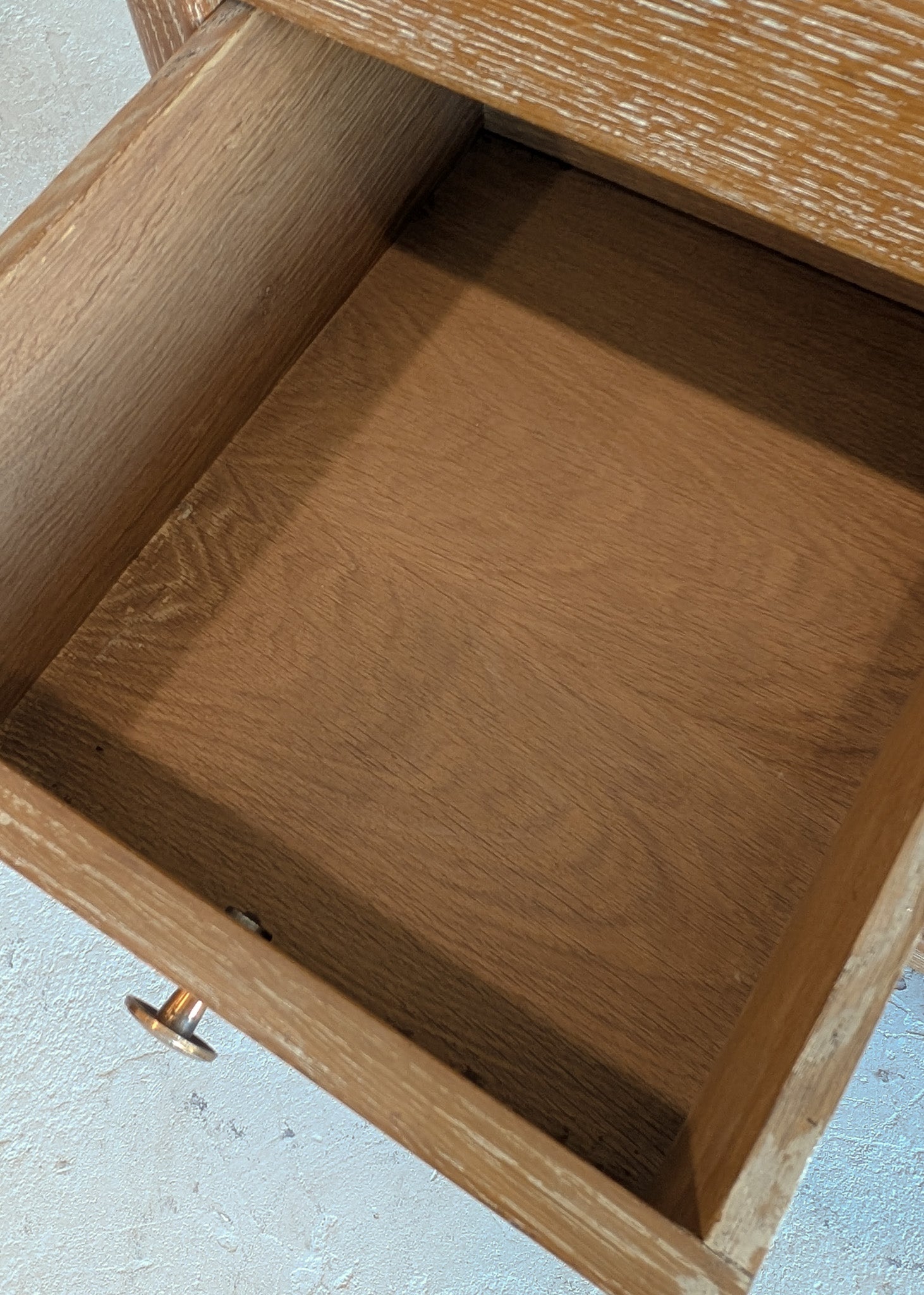 Vintage Midcentury French Charles Dudouyt-Style Cerused Oak Sideboard with Copper Pulls