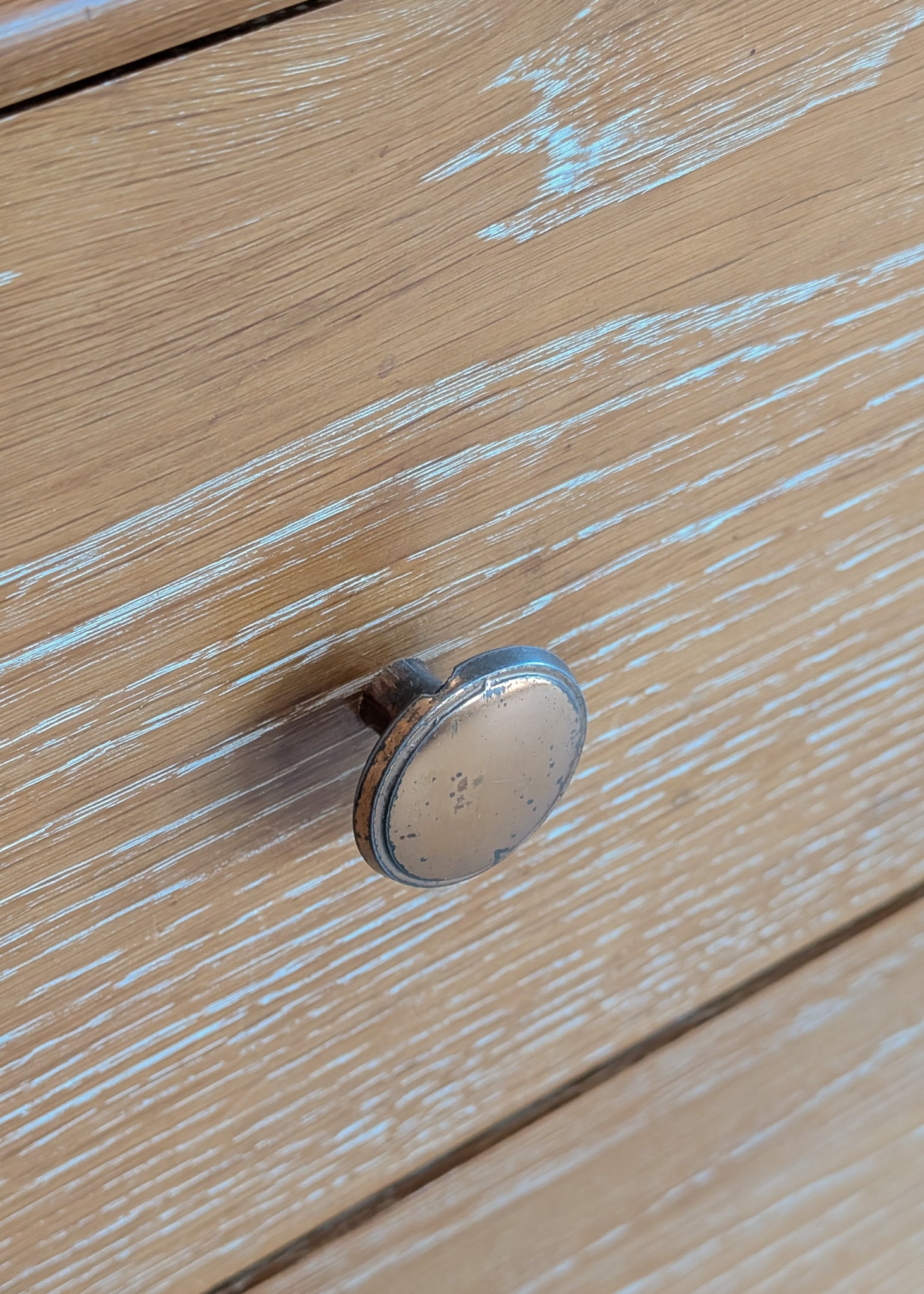 Vintage Midcentury French Charles Dudouyt-Style Cerused Oak Sideboard with Copper Pulls