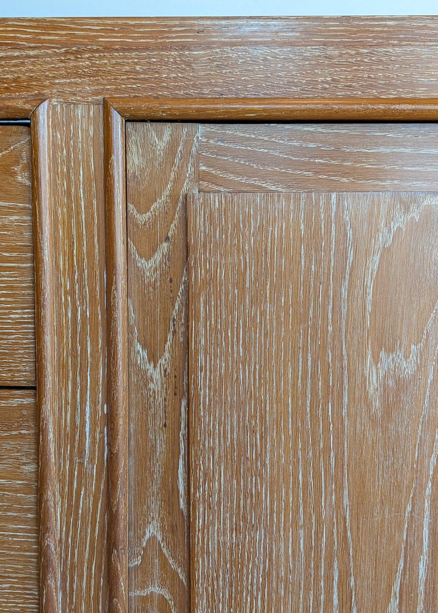 Vintage Midcentury French Charles Dudouyt-Style Cerused Oak Sideboard with Copper Pulls