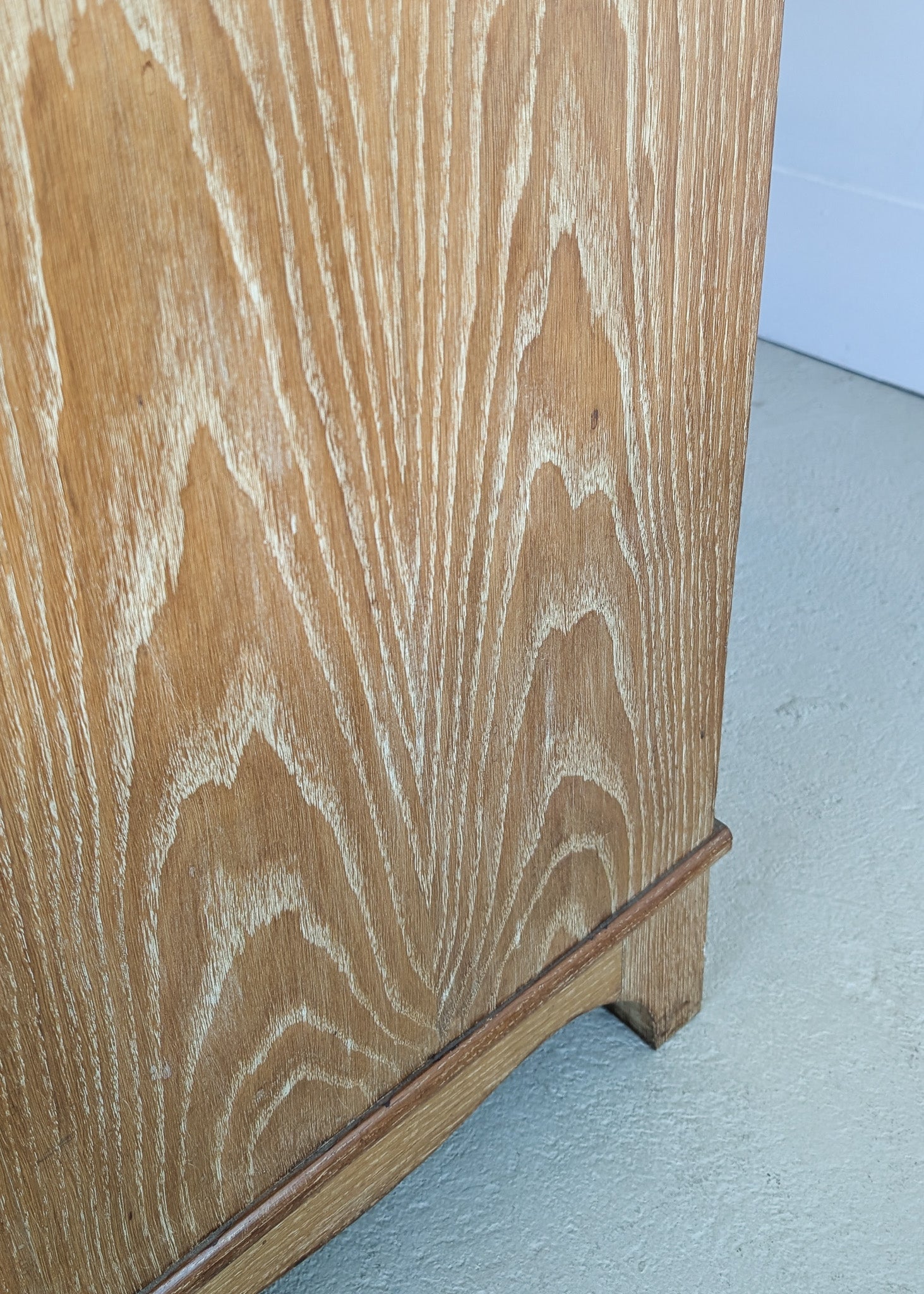 Vintage Midcentury French Charles Dudouyt-Style Cerused Oak Sideboard with Copper Pulls