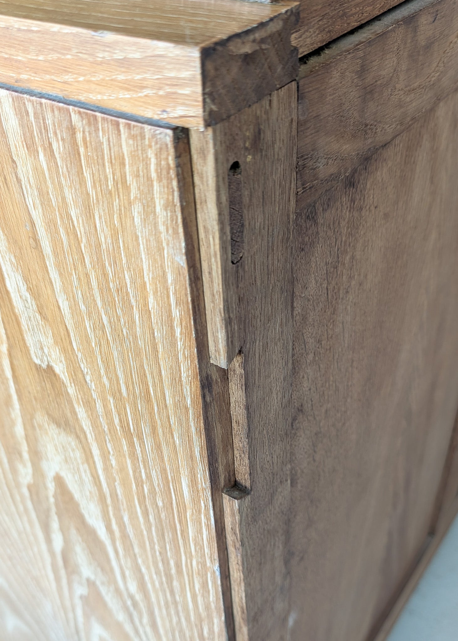 Vintage Midcentury French Charles Dudouyt-Style Cerused Oak Sideboard with Copper Pulls