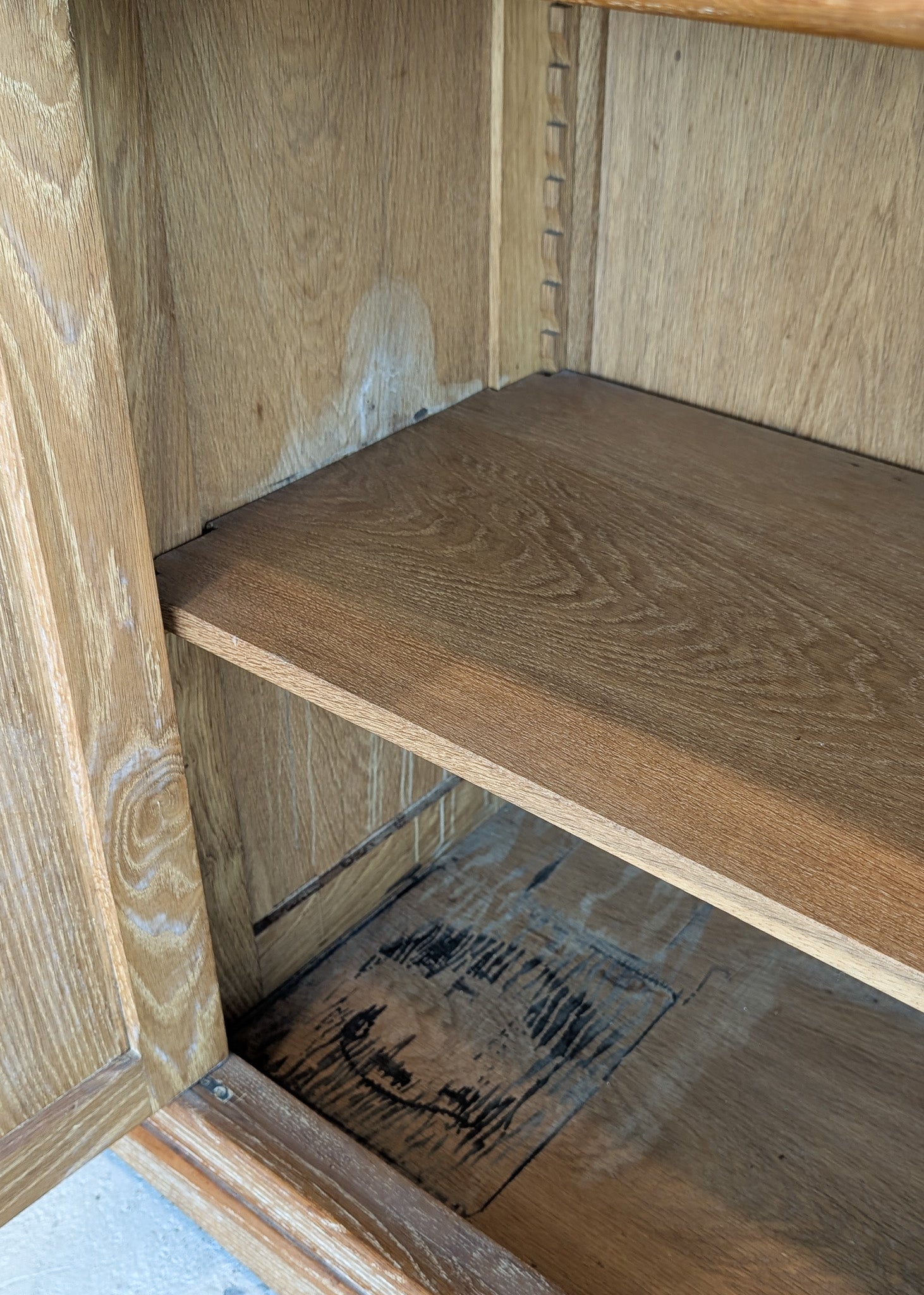 Vintage Midcentury French Charles Dudouyt-Style Cerused Oak Sideboard with Copper Pulls