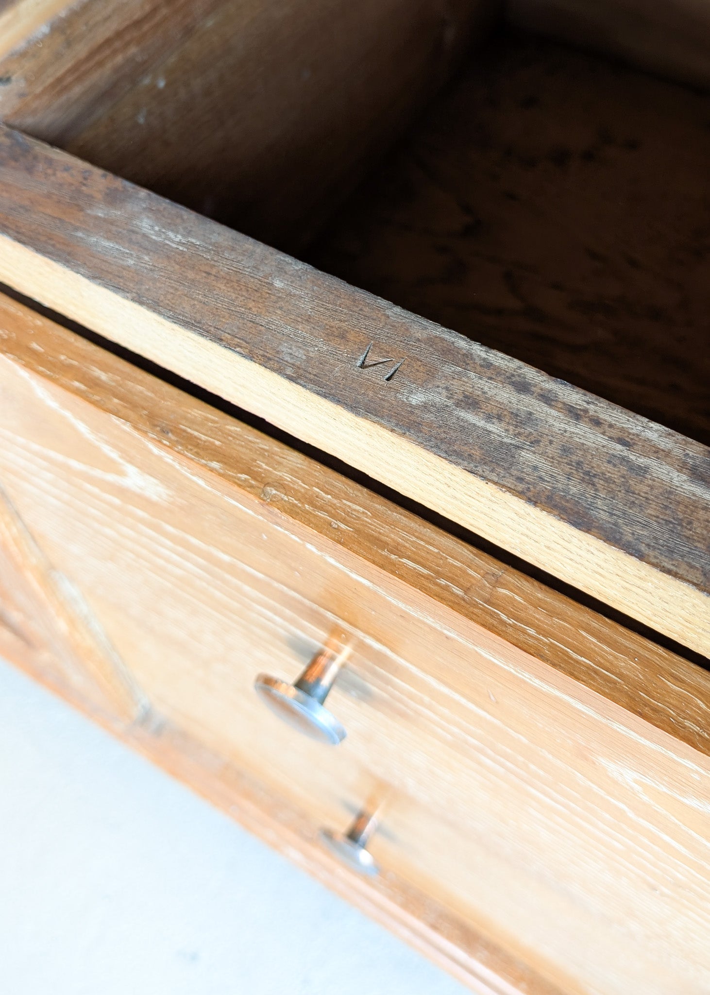 Vintage Midcentury French Charles Dudouyt-Style Cerused Oak Sideboard with Copper Pulls