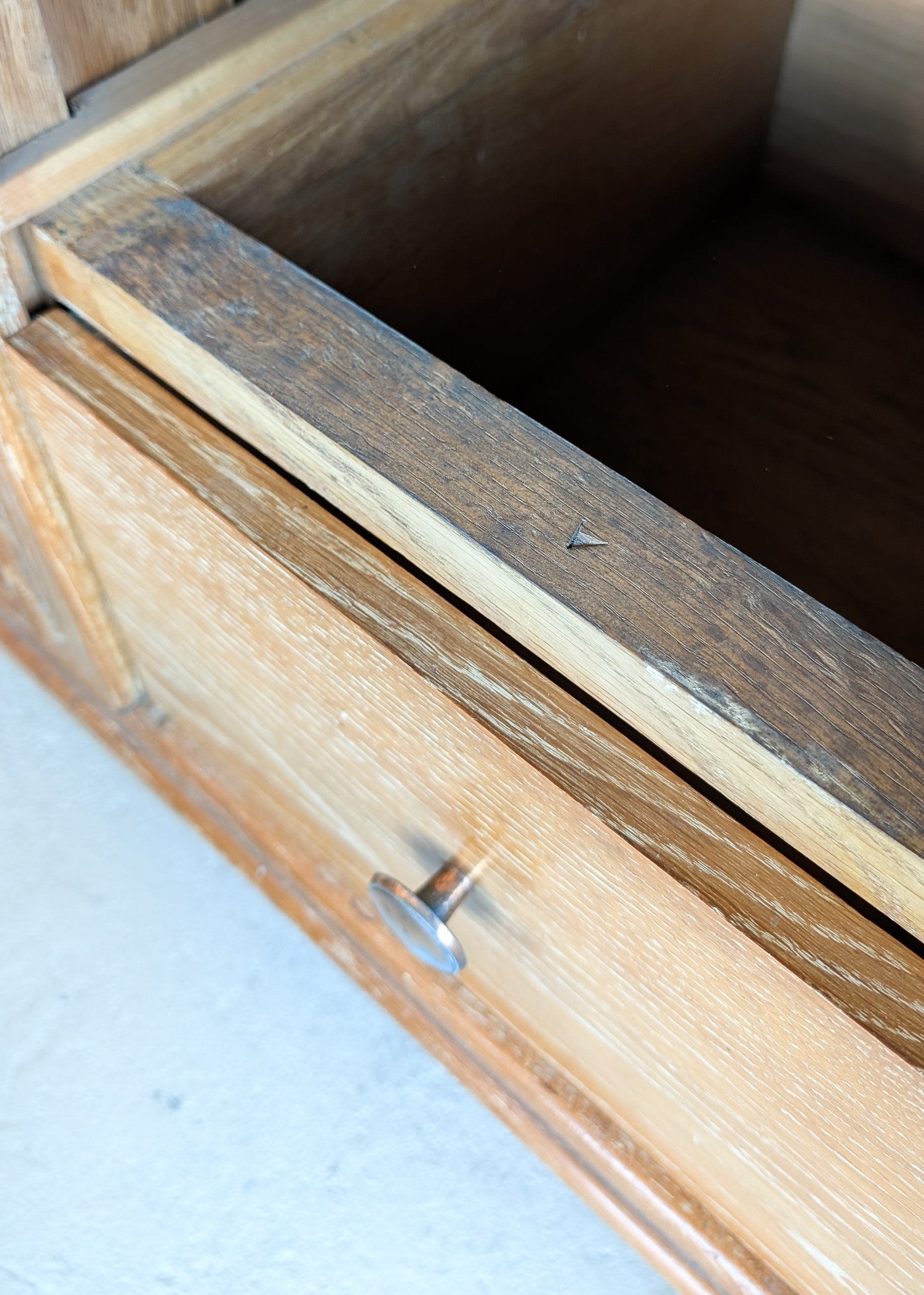 Vintage Midcentury French Charles Dudouyt-Style Cerused Oak Sideboard with Copper Pulls