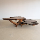 Large Unique Vintage Midcentury Two-Tier Nakashima-Style Redwood Live Edge Coffee Table