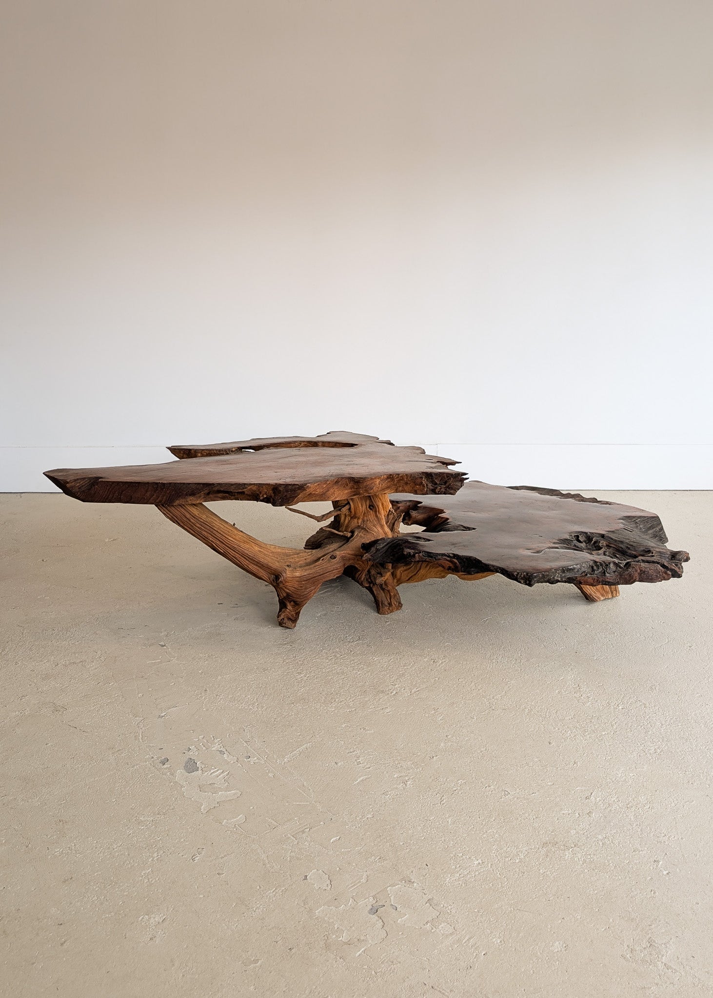 Large Unique Vintage Midcentury Two-Tier Nakashima-Style Redwood Live Edge Coffee Table