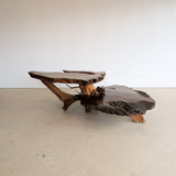 Large Unique Vintage Midcentury Two-Tier Nakashima-Style Redwood Live Edge Coffee Table