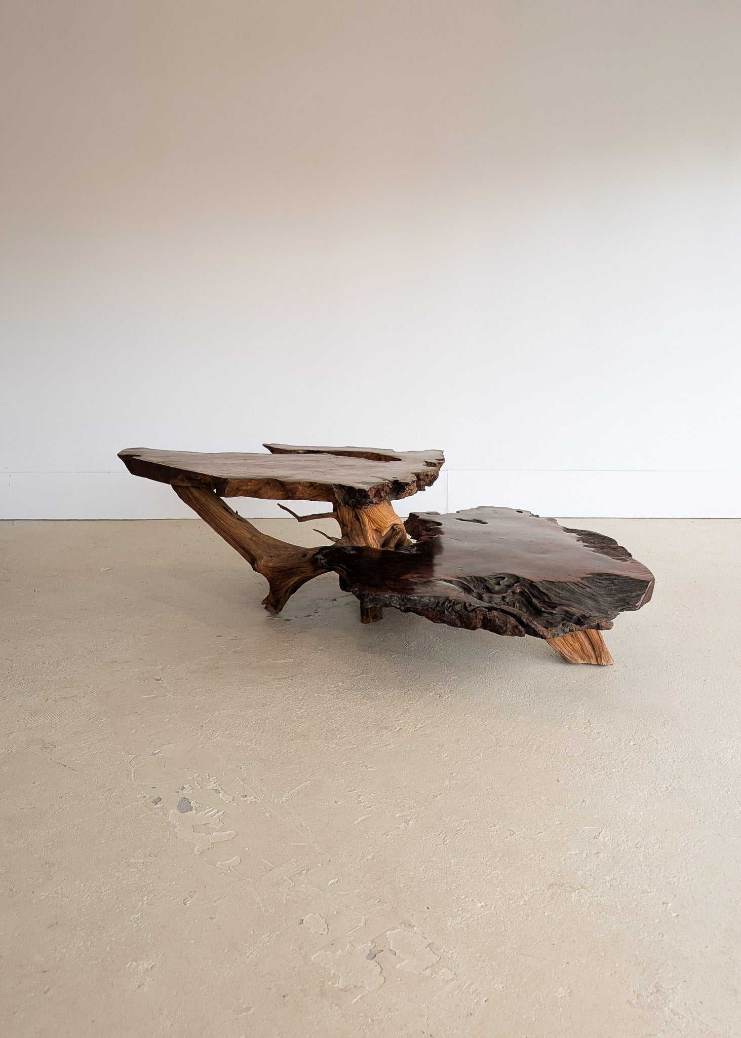 Large Unique Vintage Midcentury Two-Tier Nakashima-Style Redwood Live Edge Coffee Table