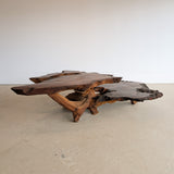 Large Unique Vintage Midcentury Two-Tier Nakashima-Style Redwood Live Edge Coffee Table
