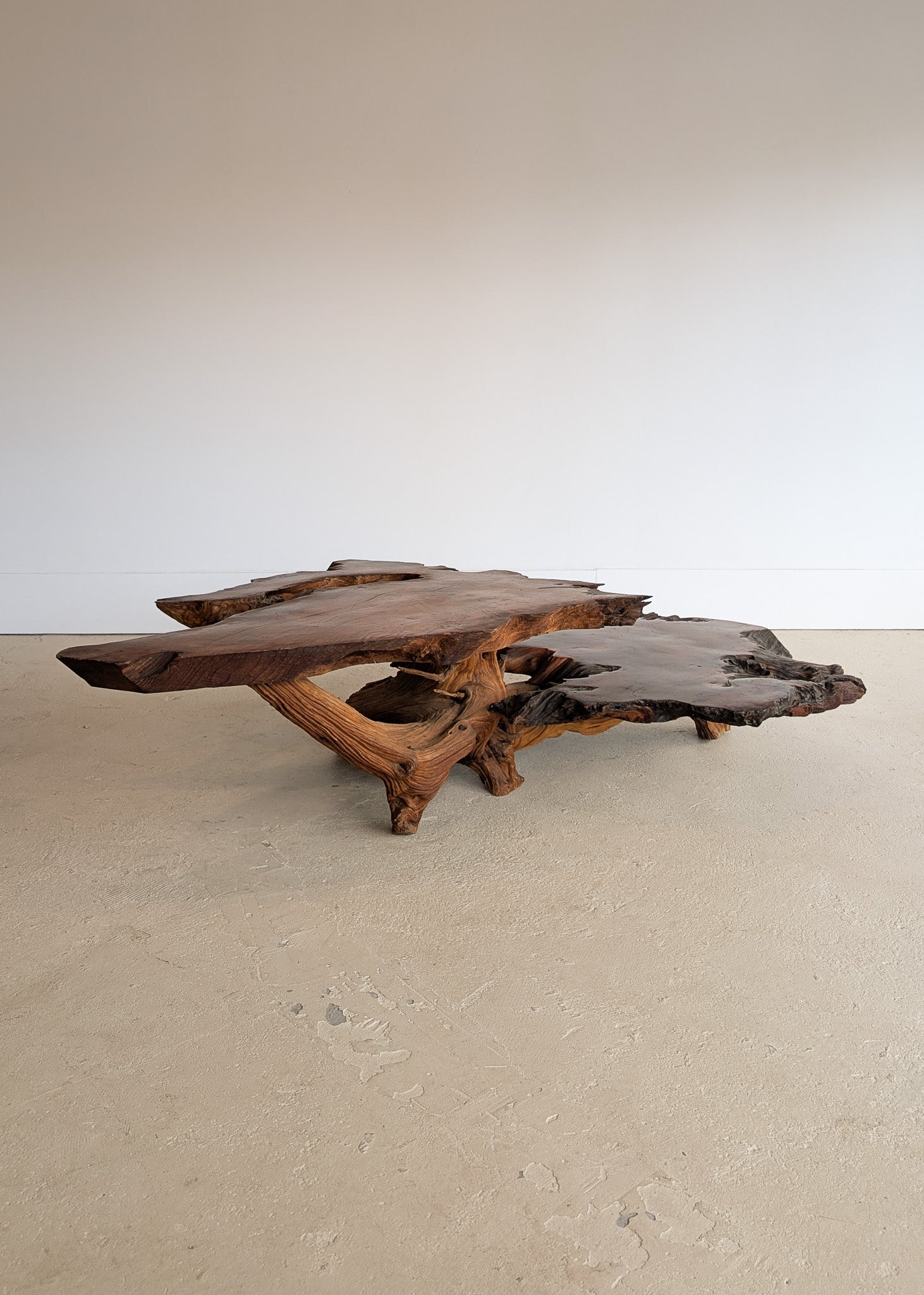 Large Unique Vintage Midcentury Two-Tier Nakashima-Style Redwood Live Edge Coffee Table