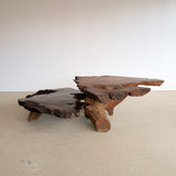 Large Unique Vintage Midcentury Two-Tier Nakashima-Style Redwood Live Edge Coffee Table