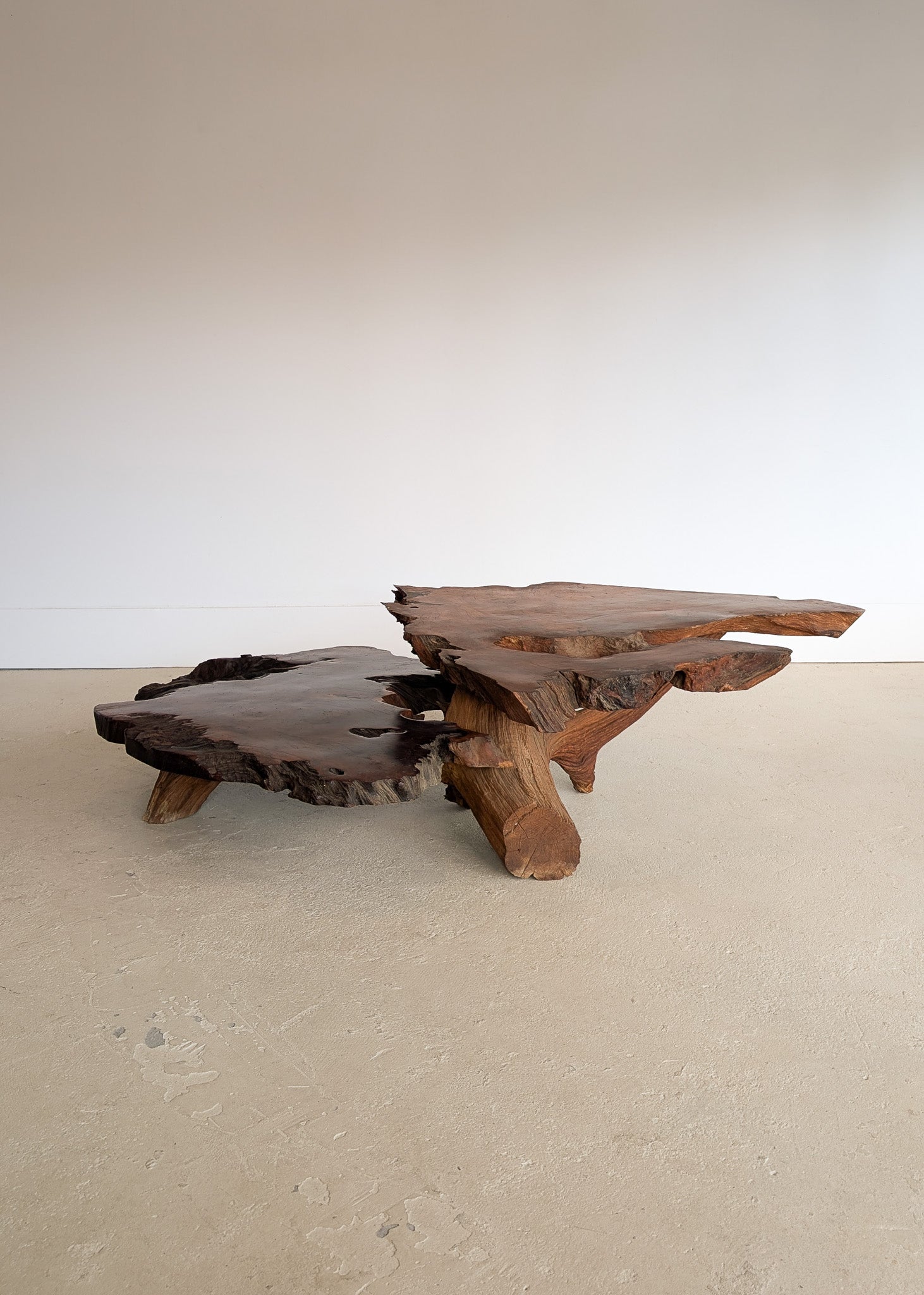 Large Unique Vintage Midcentury Two-Tier Nakashima-Style Redwood Live Edge Coffee Table