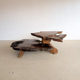 Large Unique Vintage Midcentury Two-Tier Nakashima-Style Redwood Live Edge Coffee Table
