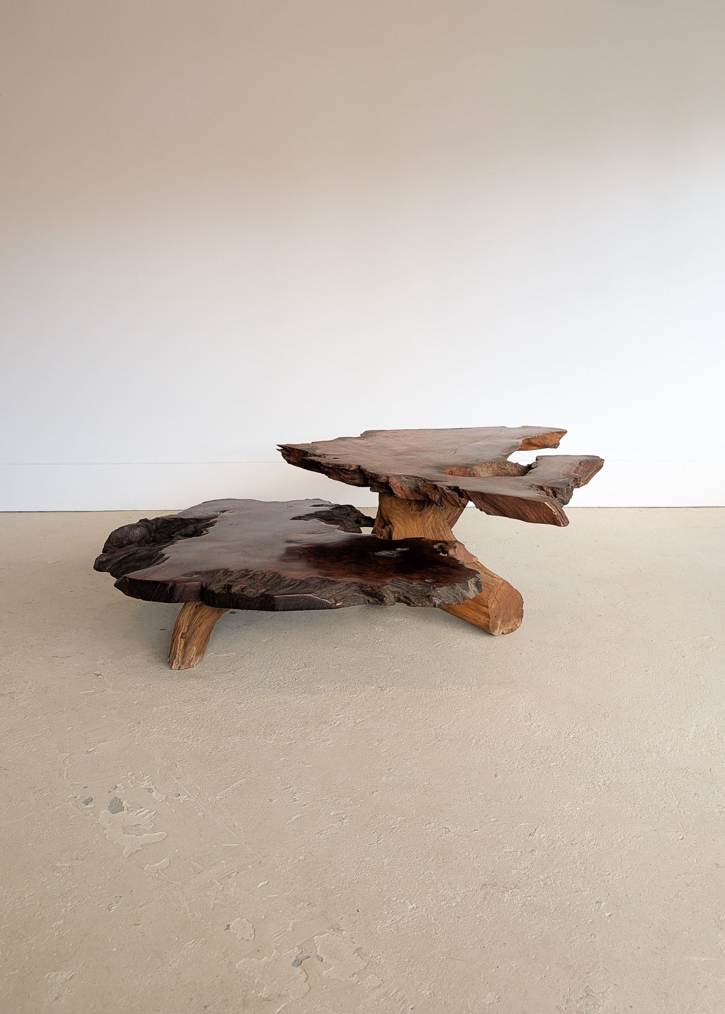 Large Unique Vintage Midcentury Two-Tier Nakashima-Style Redwood Live Edge Coffee Table