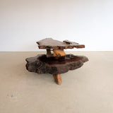 Large Unique Vintage Midcentury Two-Tier Nakashima-Style Redwood Live Edge Coffee Table