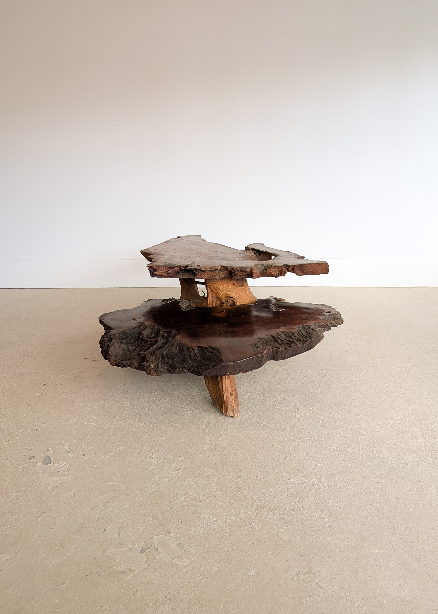 Large Unique Vintage Midcentury Two-Tier Nakashima-Style Redwood Live Edge Coffee Table