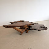 Large Unique Vintage Midcentury Two-Tier Nakashima-Style Redwood Live Edge Coffee Table