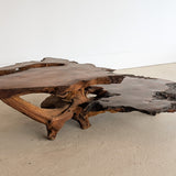 Large Unique Vintage Midcentury Two-Tier Nakashima-Style Redwood Live Edge Coffee Table