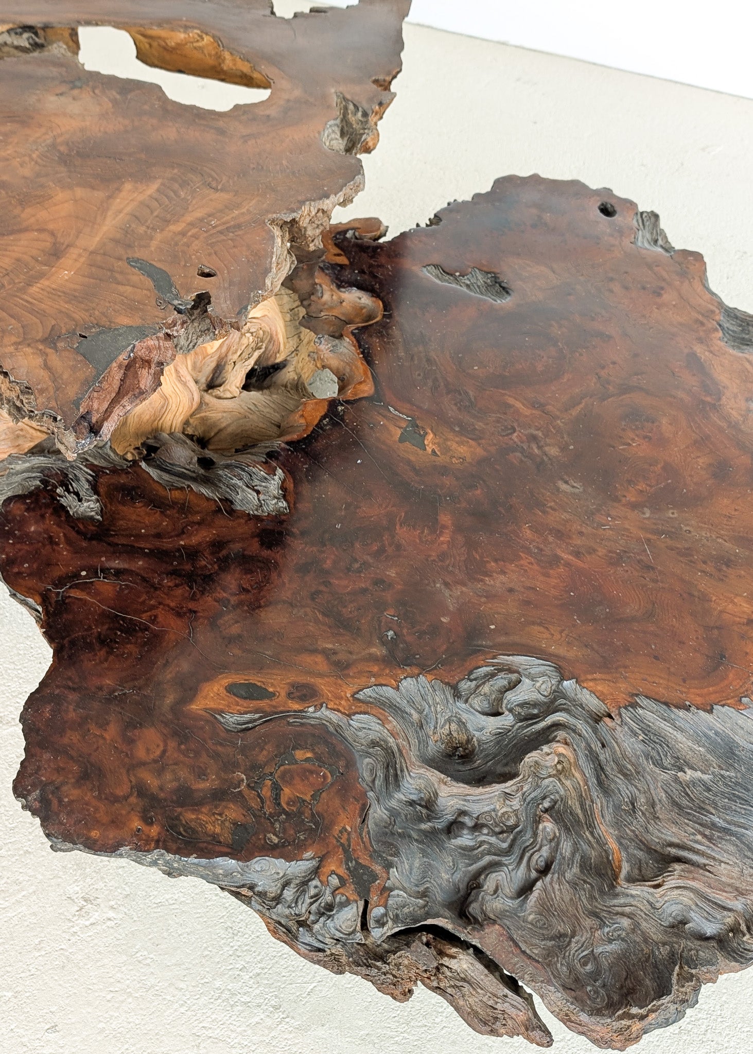 Large Unique Vintage Midcentury Two-Tier Nakashima-Style Redwood Live Edge Coffee Table