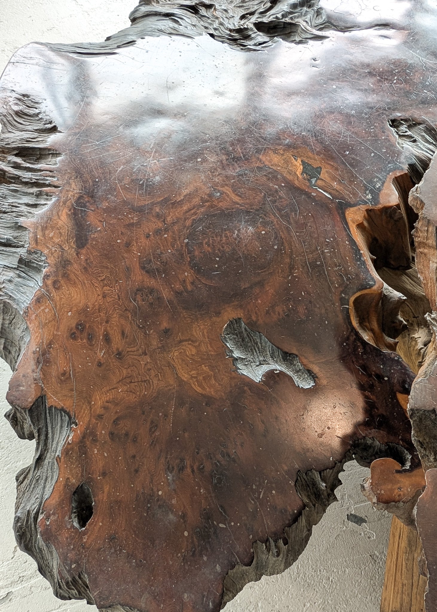 Large Unique Vintage Midcentury Two-Tier Nakashima-Style Redwood Live Edge Coffee Table