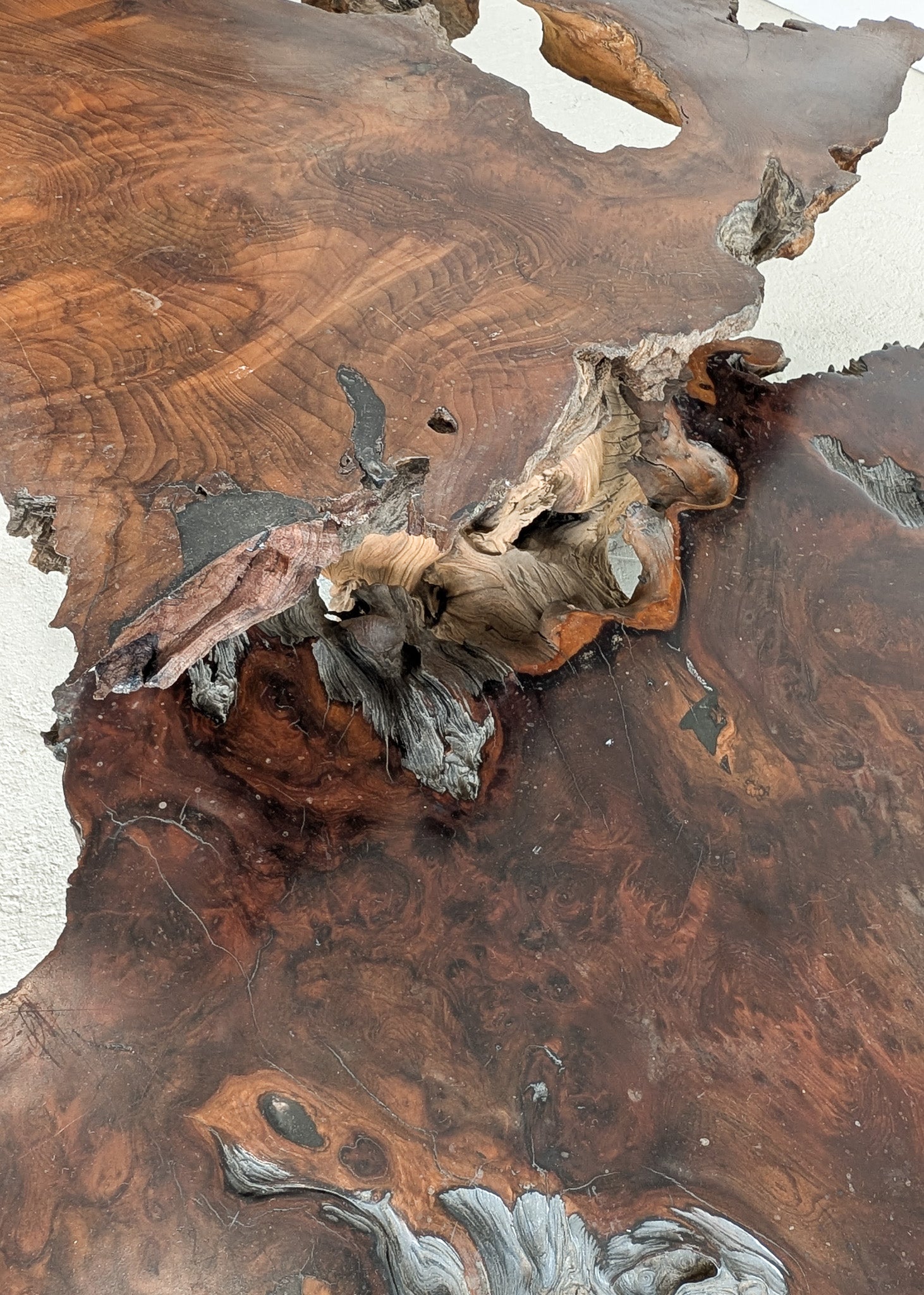 Large Unique Vintage Midcentury Two-Tier Nakashima-Style Redwood Live Edge Coffee Table
