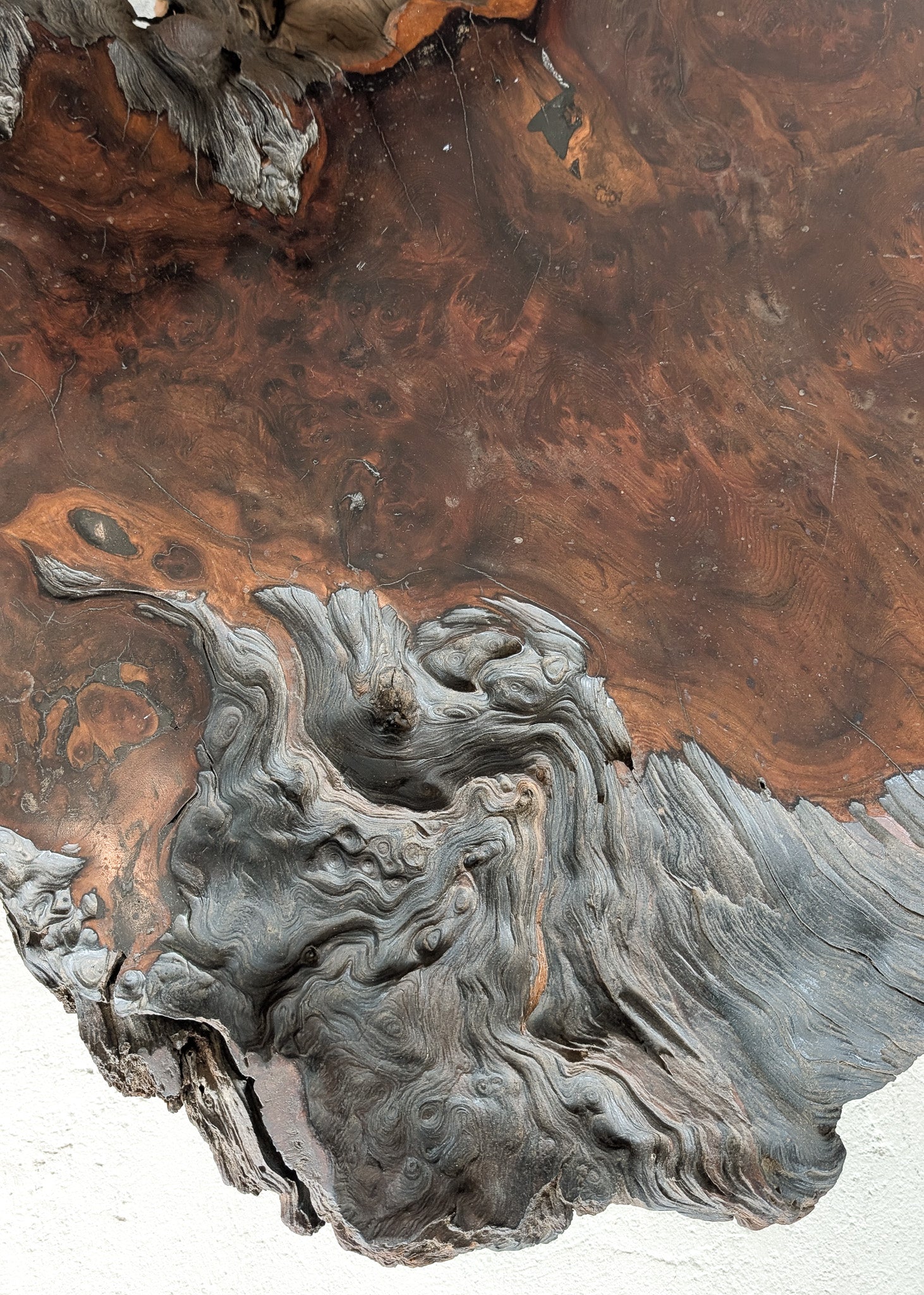 Large Unique Vintage Midcentury Two-Tier Nakashima-Style Redwood Live Edge Coffee Table