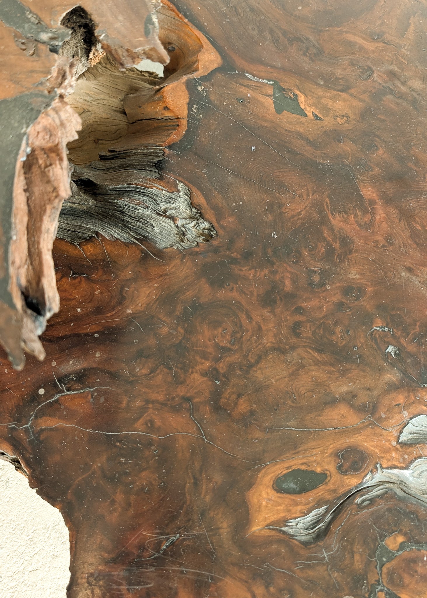 Large Unique Vintage Midcentury Two-Tier Nakashima-Style Redwood Live Edge Coffee Table