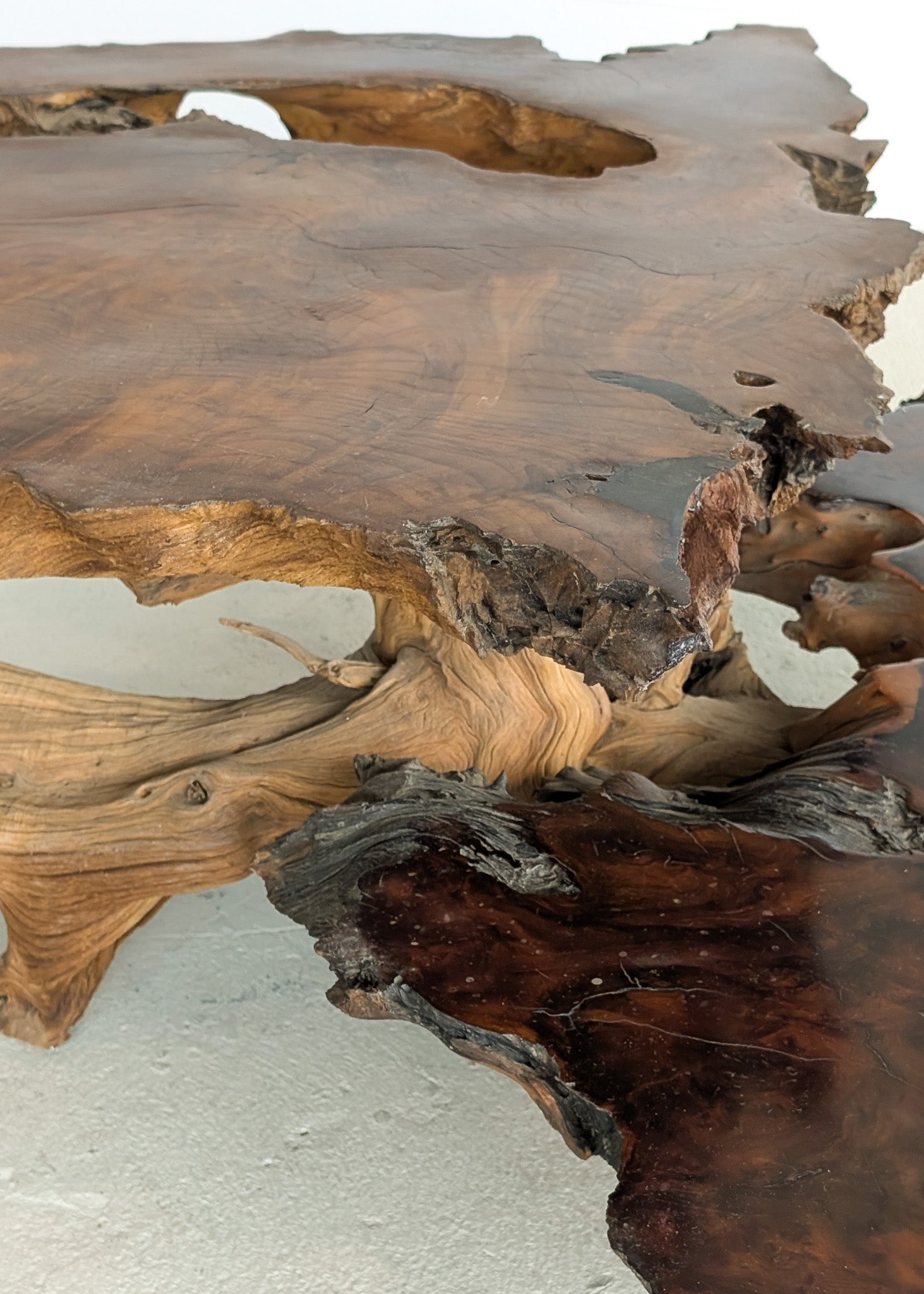 Large Unique Vintage Midcentury Two-Tier Nakashima-Style Redwood Live Edge Coffee Table