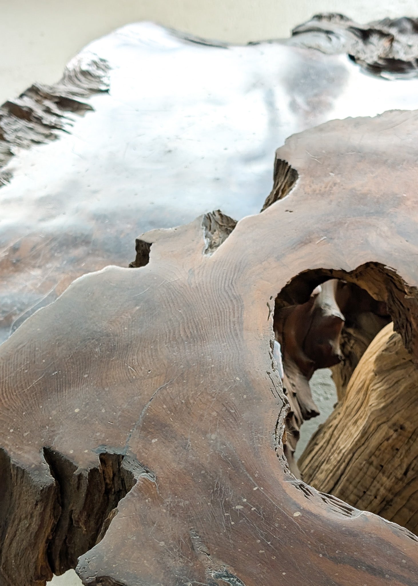 Large Unique Vintage Midcentury Two-Tier Nakashima-Style Redwood Live Edge Coffee Table