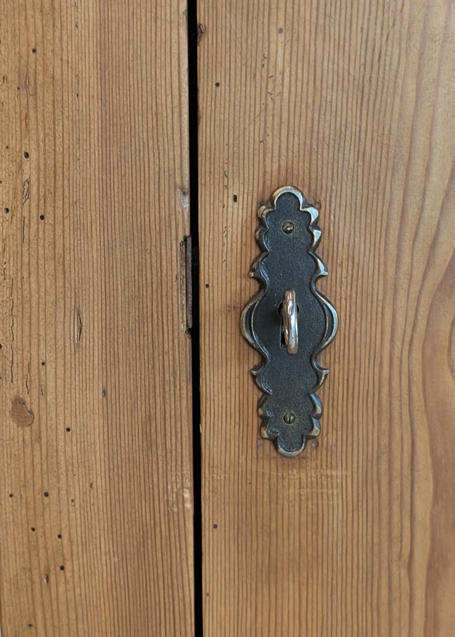 Antique Danish Pine Cabinet with Bottom Drawer and Skeleton Key