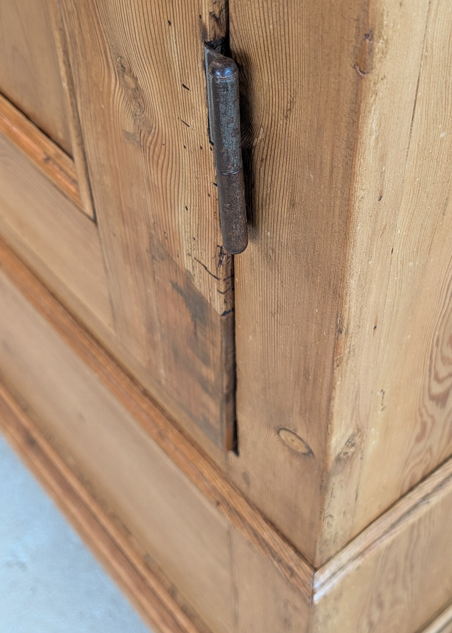Antique Danish Pine Cabinet with Bottom Drawer and Skeleton Key