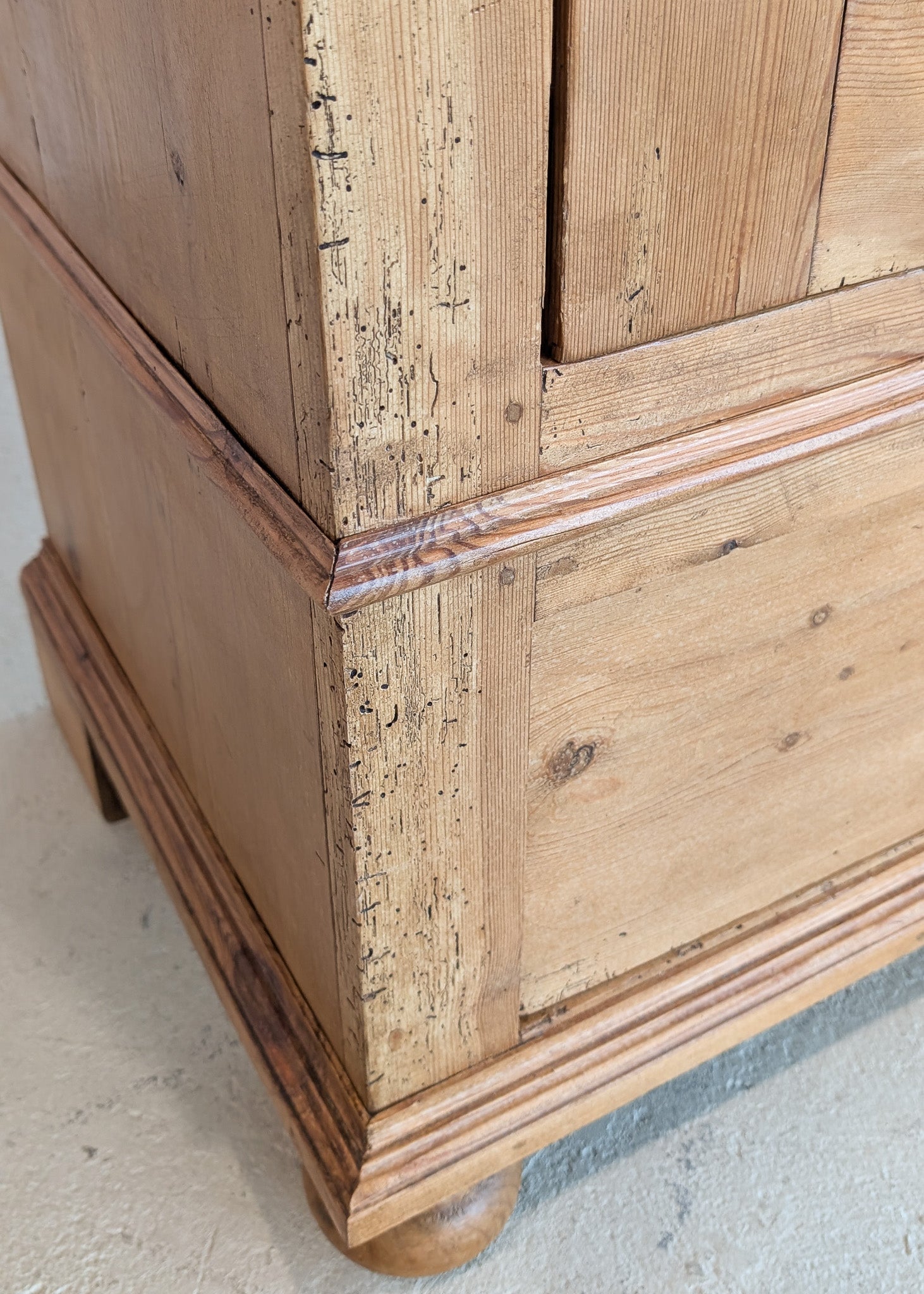 Antique Danish Pine Cabinet with Bottom Drawer and Skeleton Key