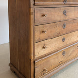 Large Antique Danish Quartersawn White Oak Five-Drawer Dresser with Hidden Handwritten Notes on Drawer Underside