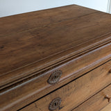 Large Antique Danish Quartersawn White Oak Five-Drawer Dresser with Hidden Handwritten Notes on Drawer Underside