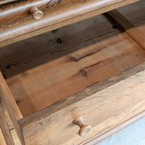 Large Antique Danish Quartersawn White Oak Five-Drawer Dresser with Hidden Handwritten Notes on Drawer Underside