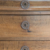 Large Antique Danish Quartersawn White Oak Five-Drawer Dresser with Hidden Handwritten Notes on Drawer Underside