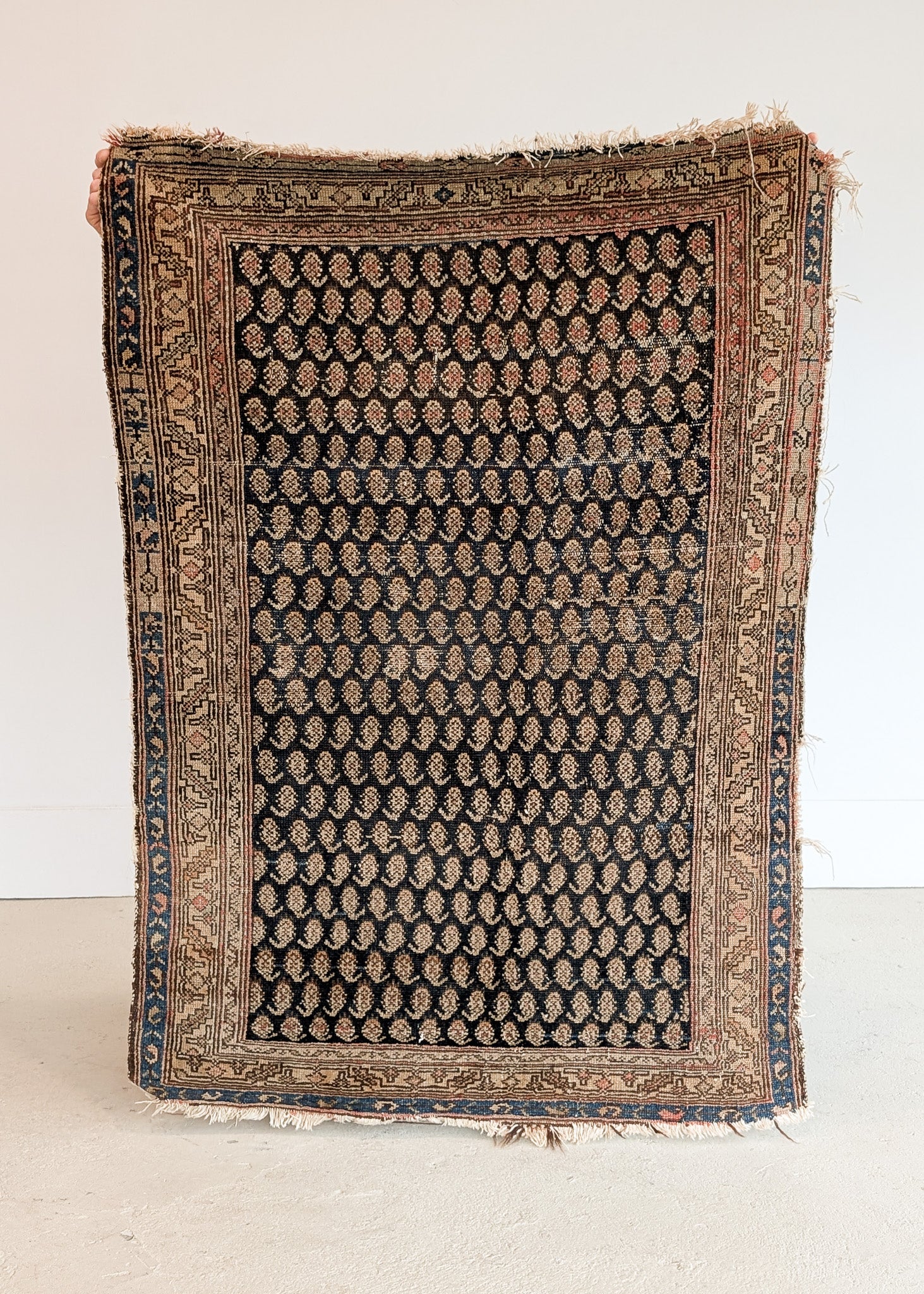 Likely Antique Moody Neutral Persian Seraband Scatter Rug 4'11-1/2" x 3'4"