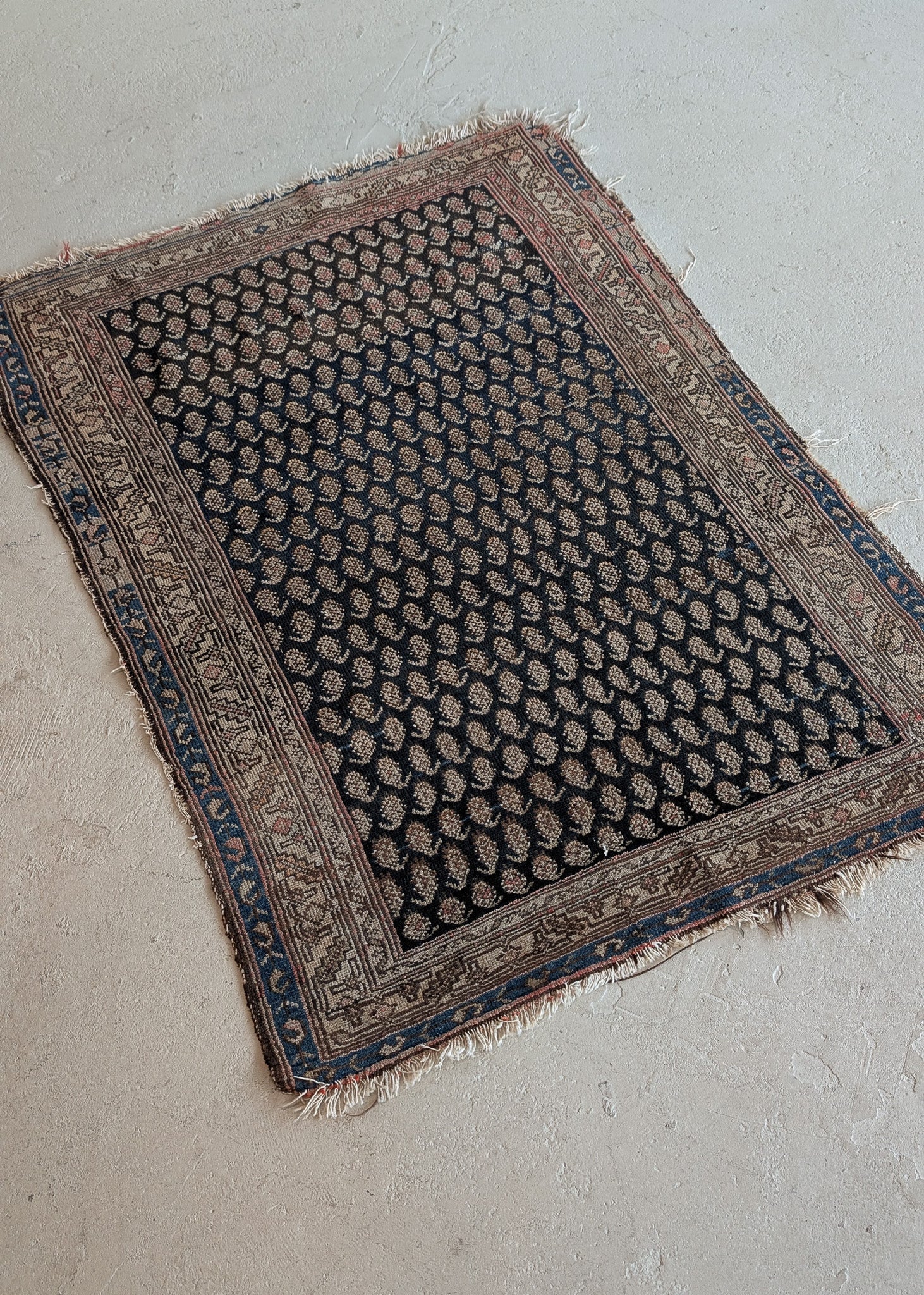 Likely Antique Moody Neutral Persian Seraband Scatter Rug 4'11-1/2" x 3'4"